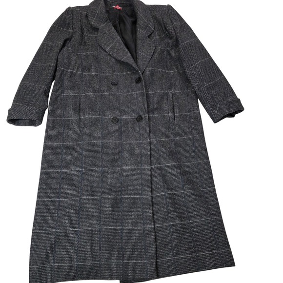 Alorna Jackets & Blazers - 1990s Wool Coat Womens XL Grey Teal Plaid Double Breasted Alorna Forstmann GUC